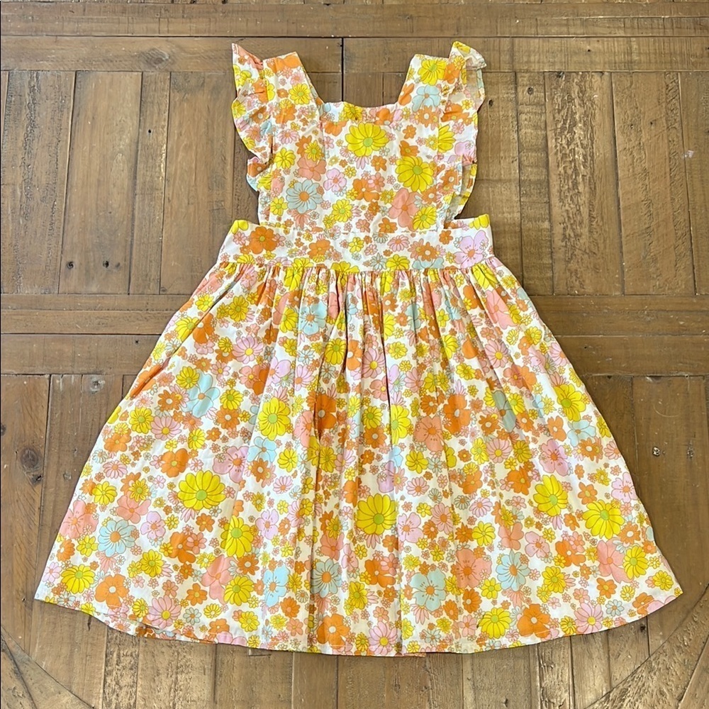 Wren & James retro floral pinafore dress boutique vibrant button ruffles 7-8